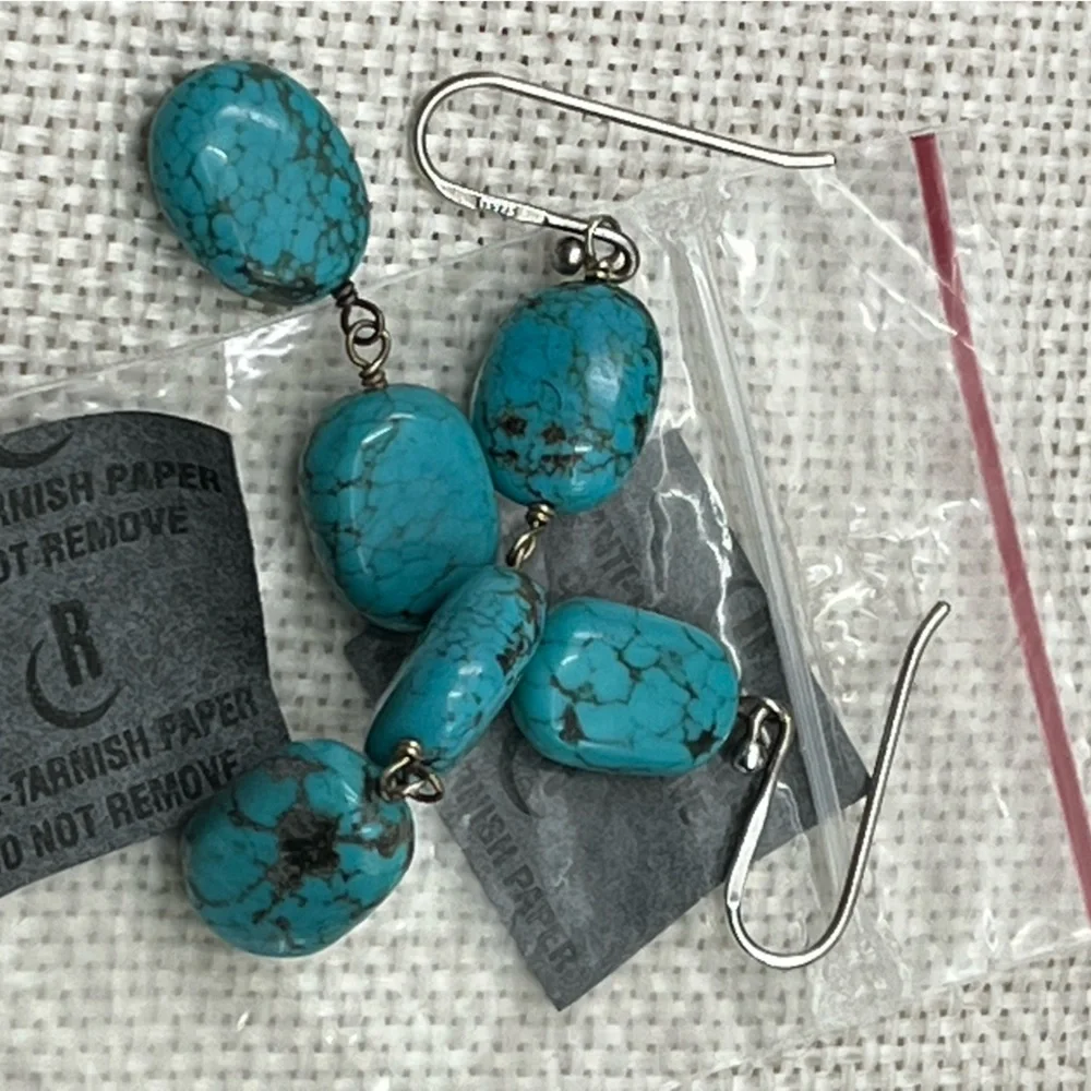 Sally C Treasures SX Sterling Silver Turquoise Dangle Earrings 925 Estate - Picture 17 of 17